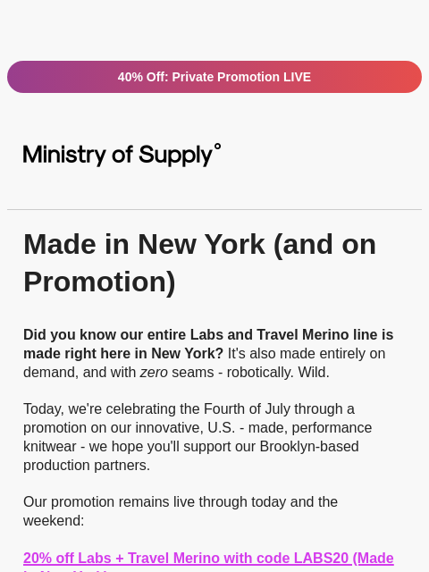 ministryofsupply newsletter: 100% New York. 20-40% Off.