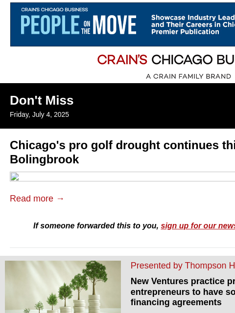 crainalerts newsletter: Chicago's pro golf drought