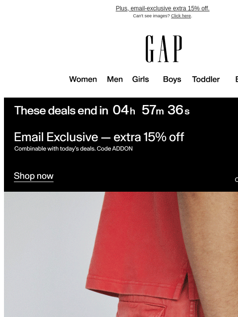 gap newsletter: Last call: 50% off shorts, tees, swim & dresses