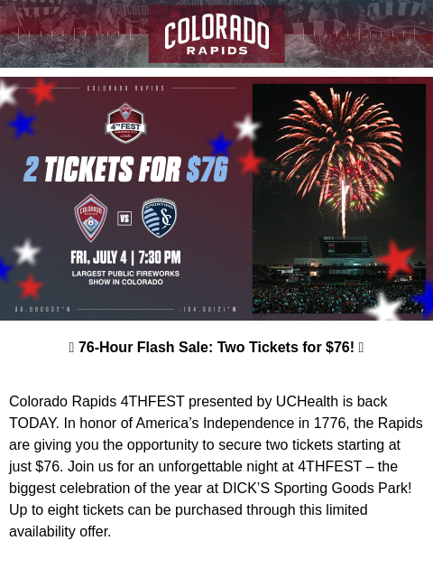 thecoloradorapids newsletter: Last chance to get tickets for 4THFEST with the Co...