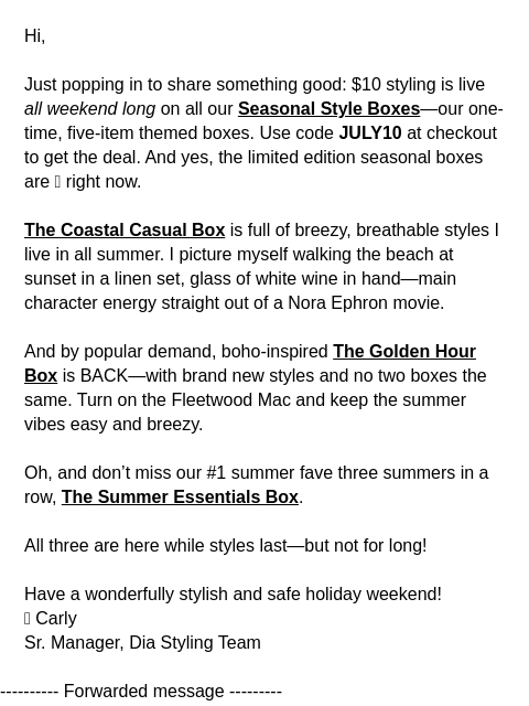 dia newsletter: RE: A Brand NEW Box + $10 Styling = Holiday Weeken...
