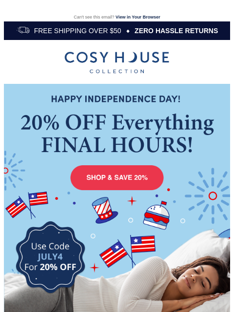 cosyhousecollection newsletter: HAPPY 4th OF JULY - SAVE 20% 🥵