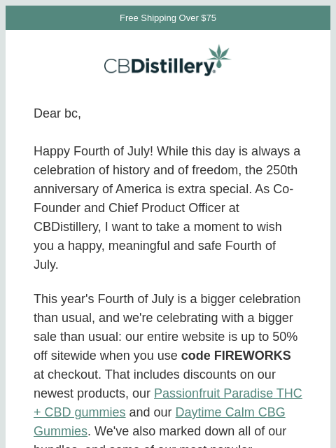 thecbdistillery newsletter: Celebrations, Fireworks & up to 50% Off!