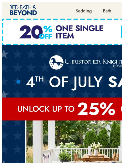 bedbathandbeyond newsletter: Up to 25% off Christopher Knight - this weekend on...