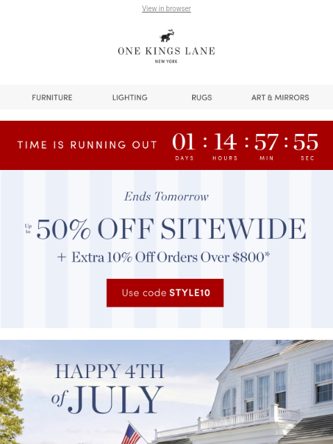 onekingslane newsletter: 🇺🇸 Happy 4th of July — Up to 50% Off Sitewide En...
