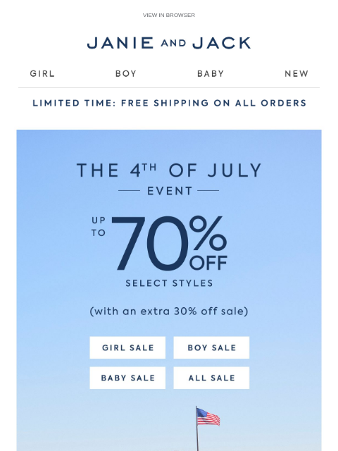 janieandjack newsletter: Happening now: extra 30% off sale