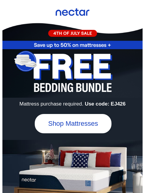 nectarsleep newsletter: Save up to 50% on beds + FREE Bedding. Let the fir...