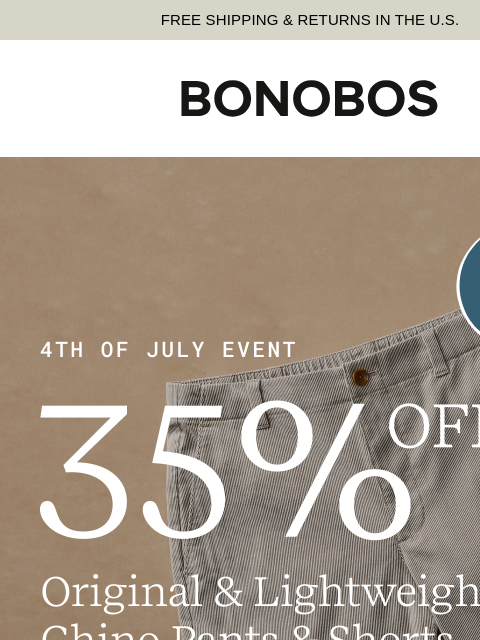 bonobos newsletter: Rare Offer: 35% Off Select Chinos & Shorts