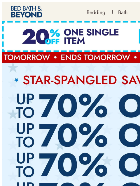 bedbathandbeyond newsletter: Celebrate with up to 70% off 🇺🇸