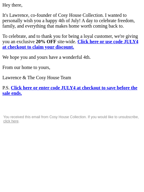 cosyhousecollection newsletter: RE: Before the day ends