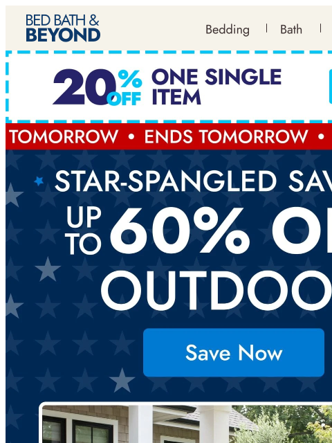 bedbathandbeyond newsletter: Outdoor essentials up to 60% off