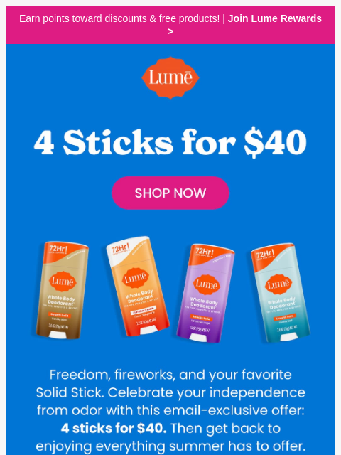 lumedeodorant newsletter: 🧨 4 for $40 🧨