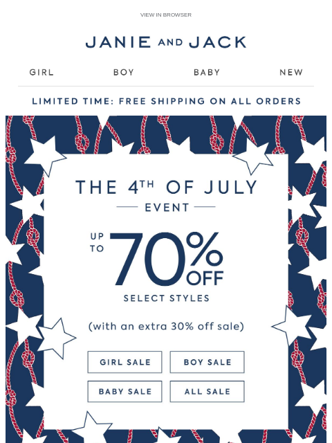 janieandjack newsletter: Celebrate 4th of July with Free Shipping + up to 7...