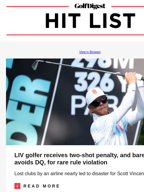 Golfer known for tragedy shoots 59 in John Deere Classic GolfDigest View in Browser Scott Vincent LIV golfer receives two-shot penalty, and barely avoids DQ, for rare rule violation Lost clubs by an