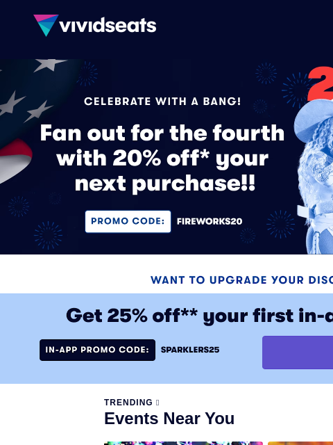 vividseats newsletter: Last Chance for 20% Off Your Next Live Event 🚨