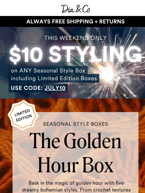 dia newsletter: 5 Boho Styles, 1 Dreamy Box. 50% Off Styling