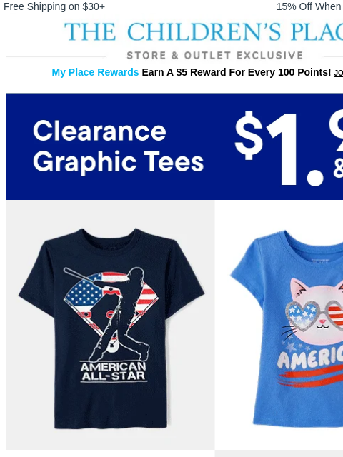 childrensplace newsletter: $1.99+ Clearance Tees & $5+ Shorts – Only in Store...