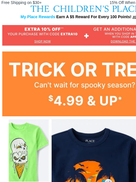 childrensplace newsletter: Get Your Summerween Spook On w/$4.99+ Tees 🎃🍍🌺