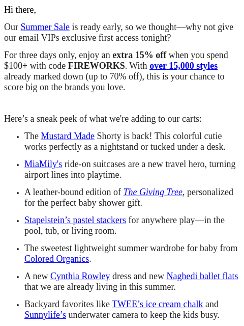 maisonette newsletter: Early Access: Extra 15% Off Our Biggest Summer Sal...