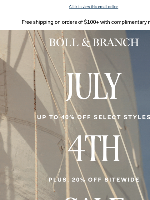 bollandbranch newsletter: Up to 40% off, with 20% off sitewide