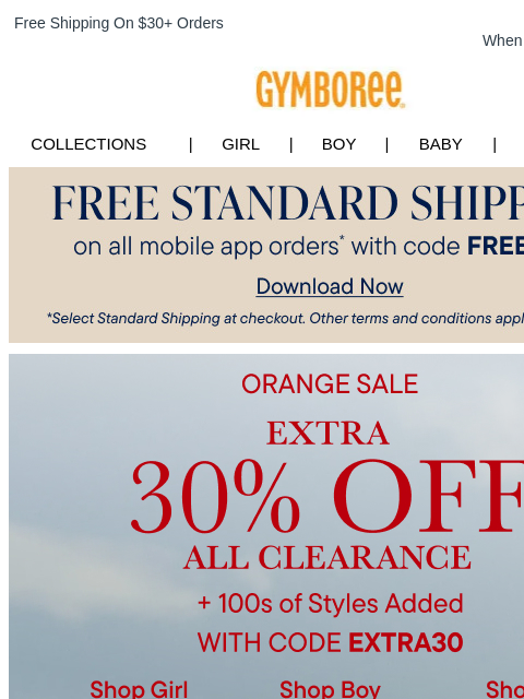 gymboree newsletter: Extra 30% Off Clearance! Our Orange Sale is on