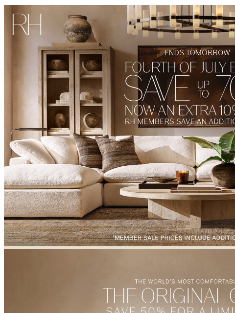 rh newsletter: Ends Tomorrow. Save Up to 70%. Now an Extra 10% Of...