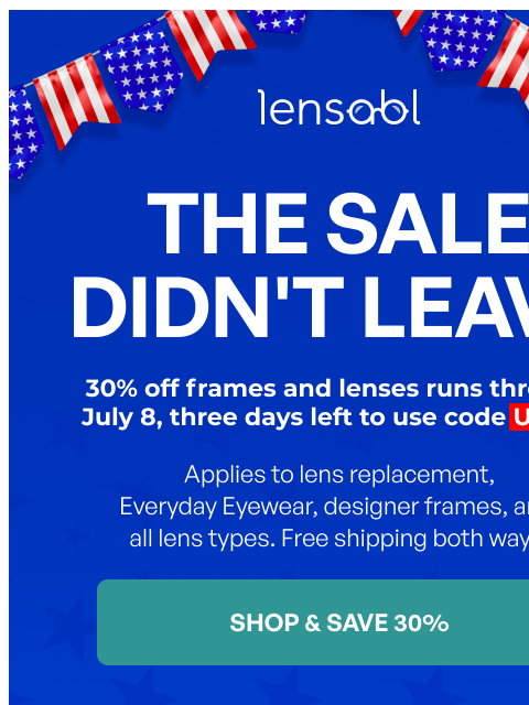 lensabl newsletter: 30% off through July 8