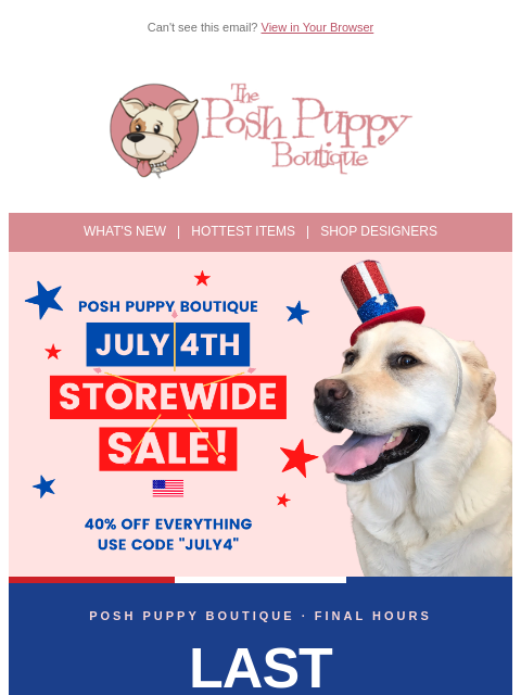 poshpuppyboutique newsletter: ⏰ LAST CHANCE — 40% Off Ends TONIGHT at Midnight!