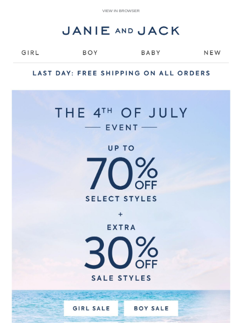 janieandjack newsletter: Last day for free shipping + up to 70% off
