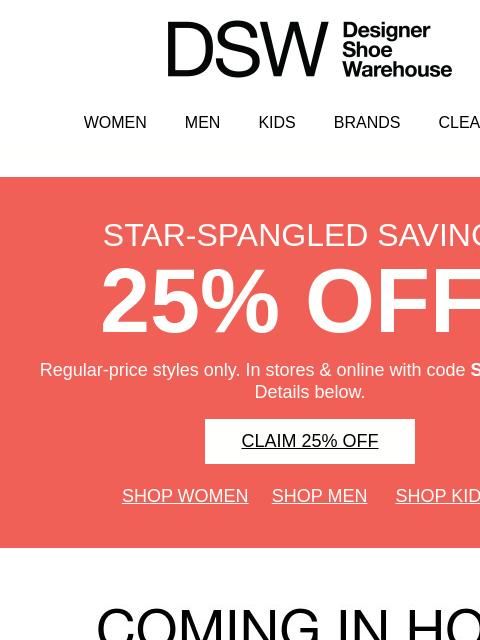 dsw newsletter: FINAL HOURS: 25% off (!)