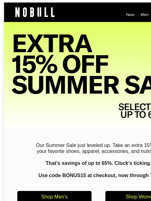 nobullproject newsletter: Extra 15% Off Summer Sale Items