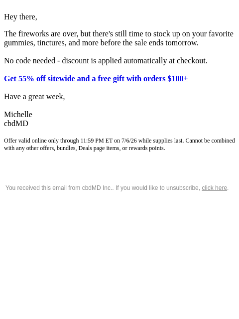 cbdmd newsletter: Guys, One More Day to Save