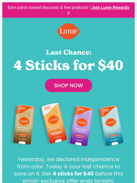 lumedeodorant newsletter: 🎆 Don’t miss 4 for $40 🎆
