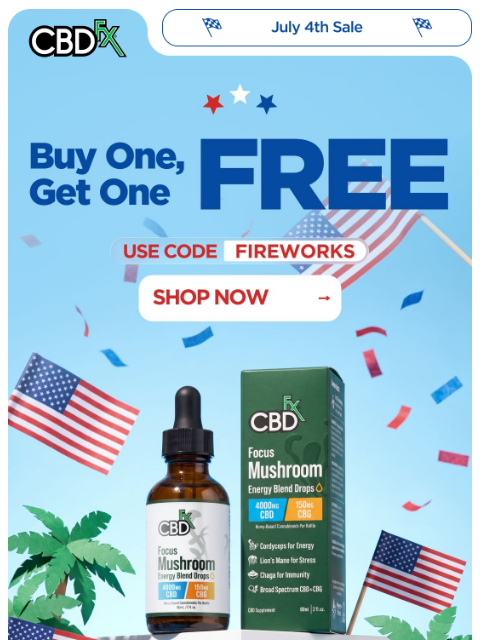 cbdfx newsletter: Light Up the 4th: Buy 1 Get 1 Free!