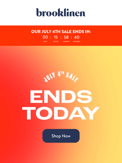 brooklinen newsletter: JULY 4TH SALE ENDS TODAY