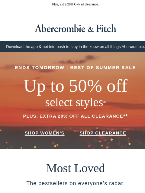 abercrombie newsletter: ONE MORE DAY: Best of Summer Sale