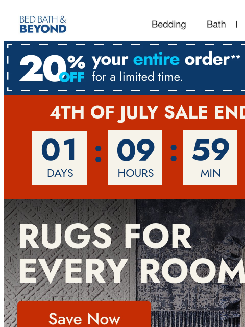bedbathandbeyond newsletter: Rugs up to 76% off—ends tomorrow!