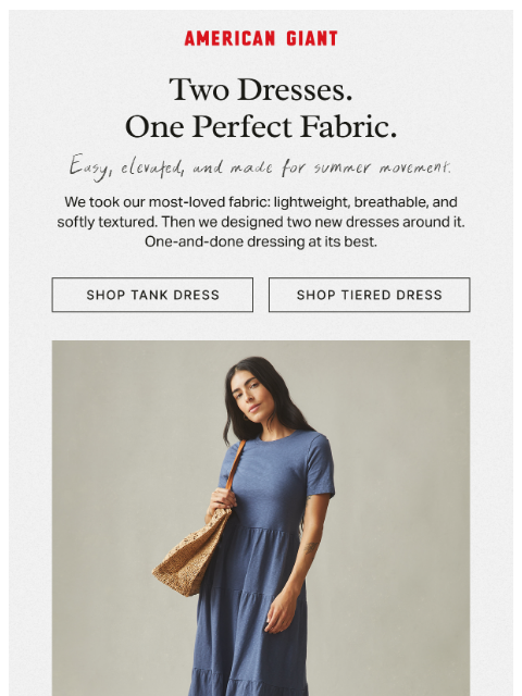 american-giant newsletter: Premium Slub, Now in Summer-Ready Dresses
