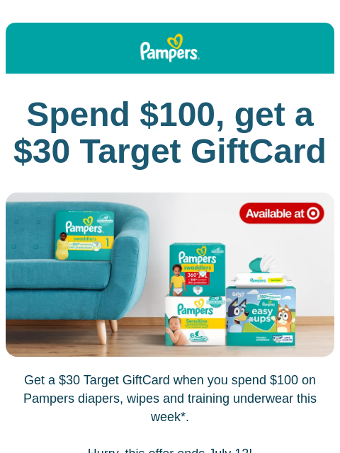 pampers newsletter: Get a FREE $30 Target GiftCard