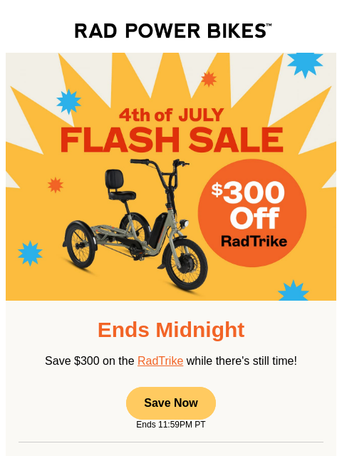 radpowerbikes newsletter: Ends Midnight ⏰ $300 Off This Three-Wheel Fave