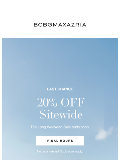 bcbg newsletter: 20% Off Ends Tonight