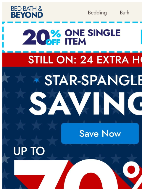 bedbathandbeyond newsletter: Extended: Up to 70% off ends tonight