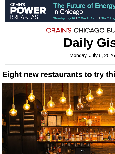 crainalerts newsletter: Eight new restaurants to try this summer