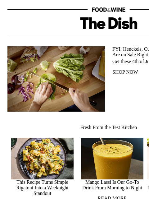 foodandwine newsletter: FYI: Henckels, Cuisinart, and Wüsthof Knives Are o...