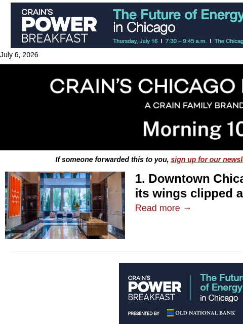 crainalerts newsletter: Downtown condo market gets its wings clipped