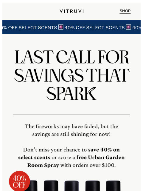 vitruvi newsletter: Ending Soon: 40% Off Select Scents + A FREE Gift