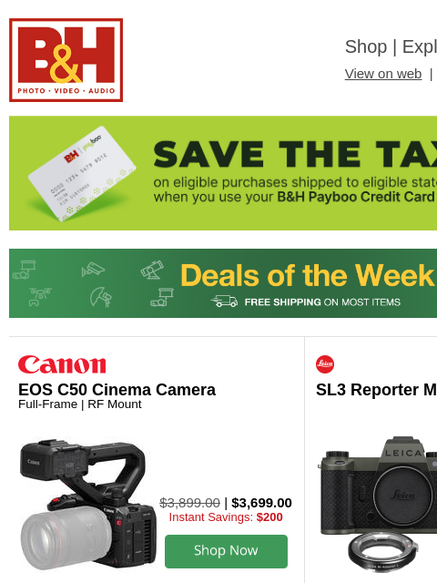bhphotovideo newsletter: New Deals on Cameras, Lenses, Memory Cards, Speake...