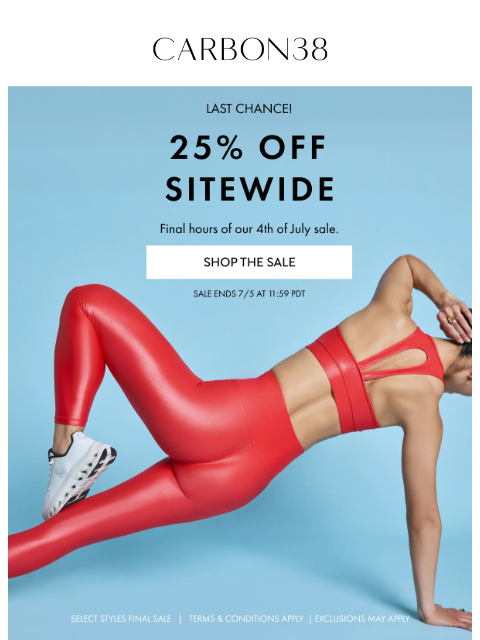carbon38 newsletter: FINAL HOURS for 25% Off ⏰