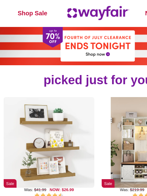 wayfair newsletter: WALL MOUNTED SHELVES ⭕ UP TO 70% OFF ⭕ ENDS TONIGH...
