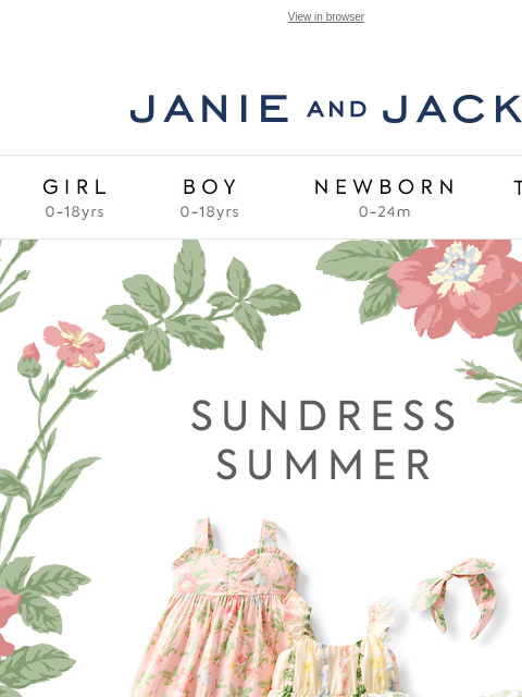 Discover desert florals and light-as-air fabrics. View in browser Stores Janie and Jack Girl Boy Newborn Tween Janie and Jack Girl Boy Newborn Tween Girl Boy Newborn Girl Newborn Boy Accessories Sale